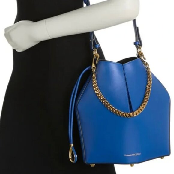 ALEXANDER MCQUEEN Blue Leather Bucket Bag LIKE NEW - Picture 2 of 11